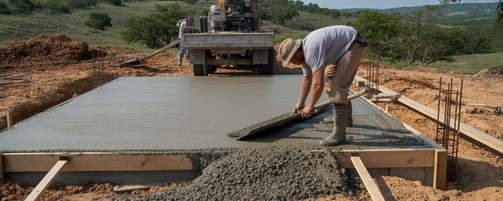 laying a foundation of concrete for a home project